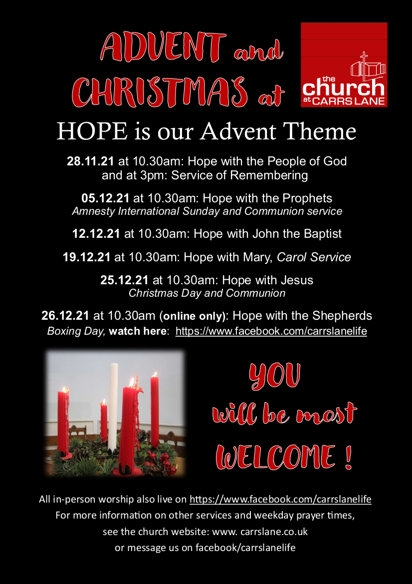 Dates, times and themes of Advent and Christmas services